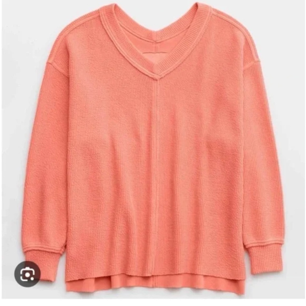 Aerie Wonder Textured V-Neck Sweatshirt - Peach